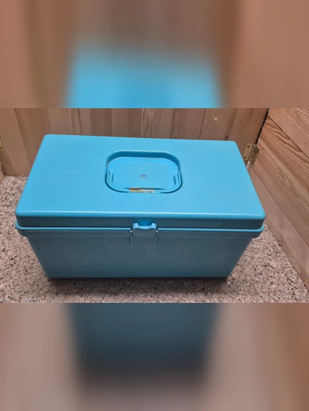 ​Vintage Blue Plastic Sewing Box Organizer Case with Removable Tray Spool Holder